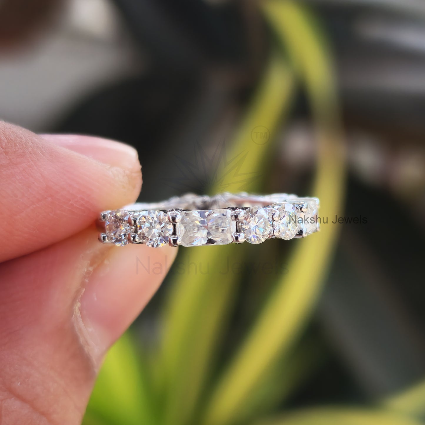 Radiant and Round Moissanite Eternity Wedding Band