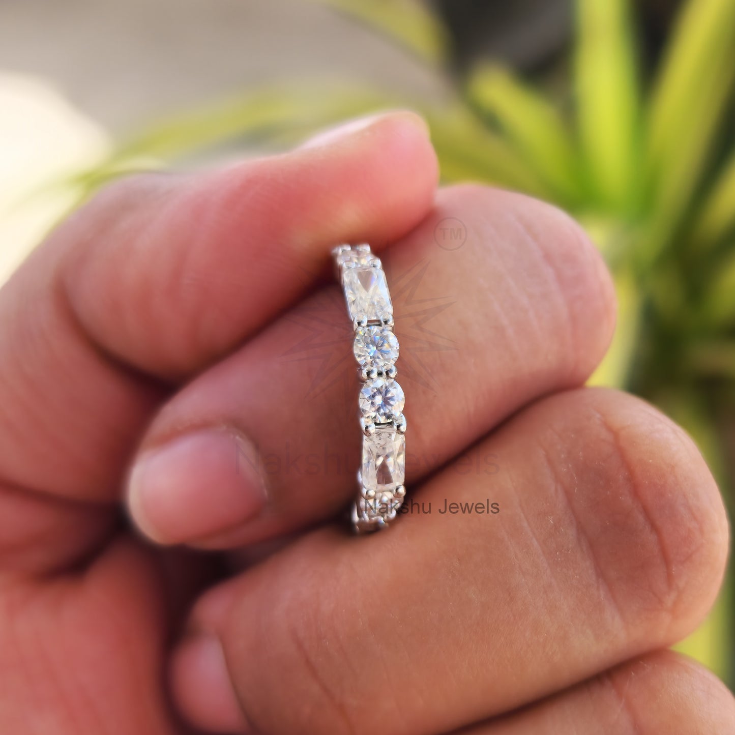 Radiant and Round Moissanite Eternity Wedding Band