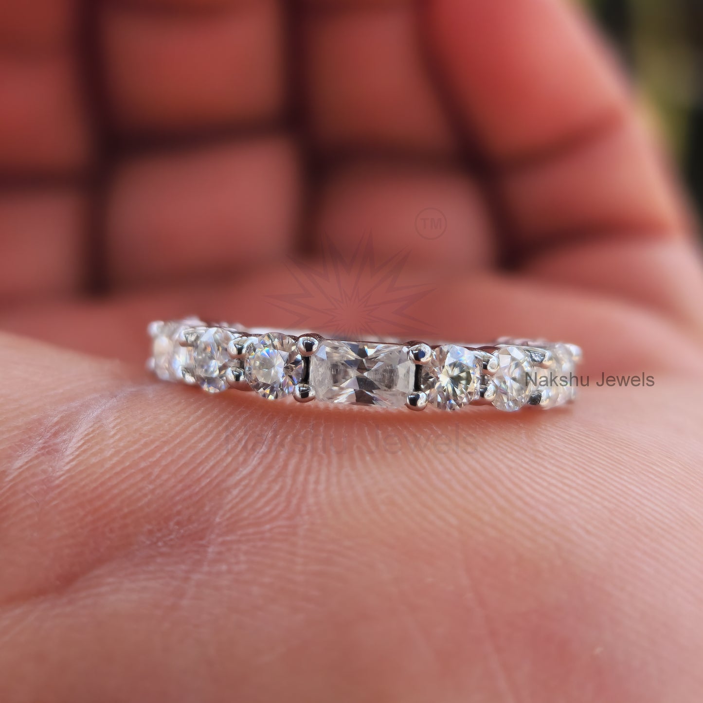 Radiant and Round Moissanite Eternity Wedding Band