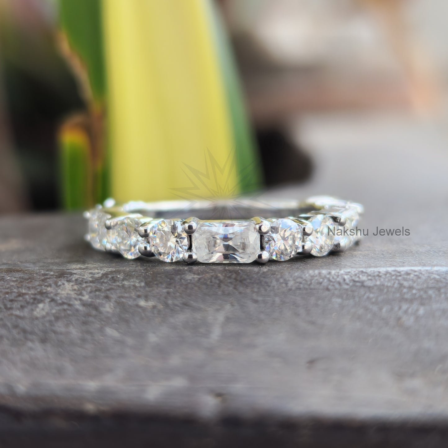 Radiant and Round Moissanite Eternity Wedding Band