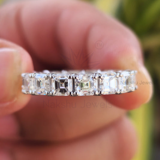 Moissanite Asscher Eternity Band - Trellis Setting