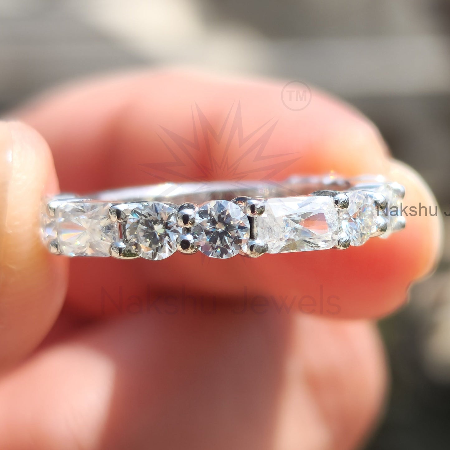 Radiant and Round Moissanite Eternity Wedding Band