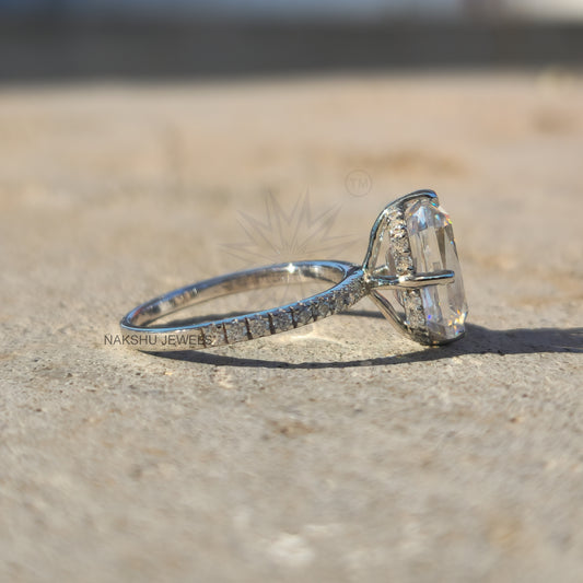 Criss Cut Moissanite Hidden Halo Engagement Ring