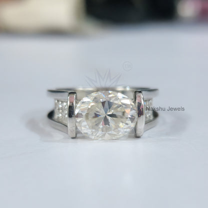 East West Oval Brilliant Cut Unique Euro Shank Moissanite Engagement Ring