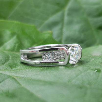 East West Oval Brilliant Cut Unique Euro Shank Moissanite Engagement Ring
