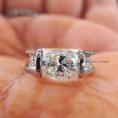 East West Oval Brilliant Cut Unique Euro Shank Moissanite Engagement Ring