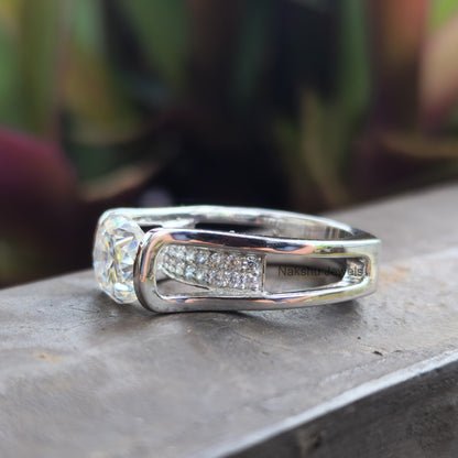 East West Oval Brilliant Cut Unique Euro Shank Moissanite Engagement Ring
