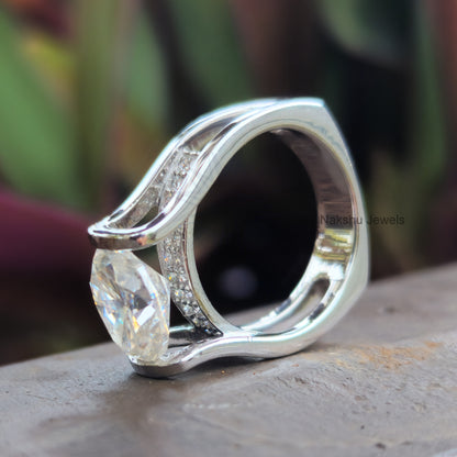 East West Oval Brilliant Cut Unique Euro Shank Moissanite Engagement Ring