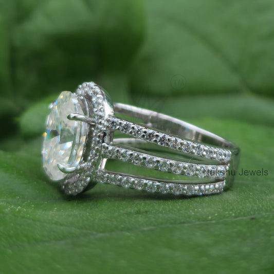 Oval Cut Halo Cathedral Set Moissanite Engagement Ring