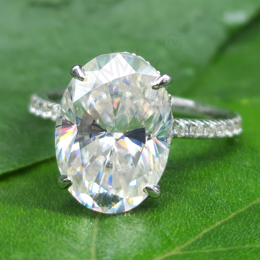Modern Oval Hidden Halo Moissanite Engagement Ring for Women