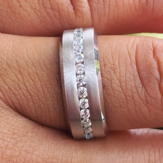 Round Moissanite Channel Set Men's Full Eternity Wedding Band