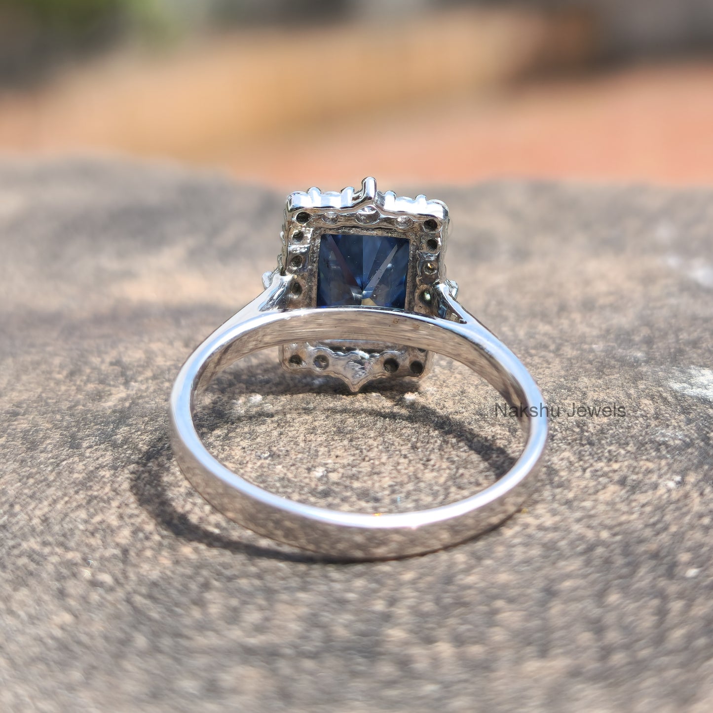 Antique Vintage Radiant Electric Blue Moissanite Halo Engagement Ring