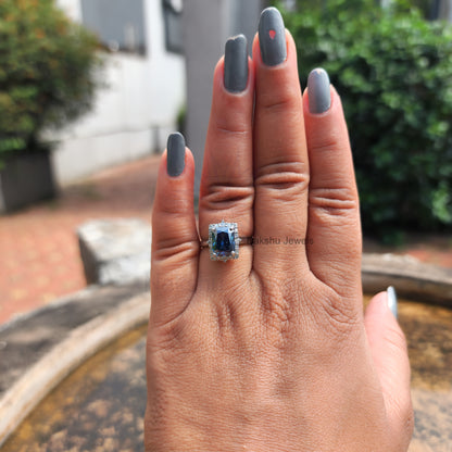 Antique Vintage Radiant Electric Blue Moissanite Halo Engagement Ring