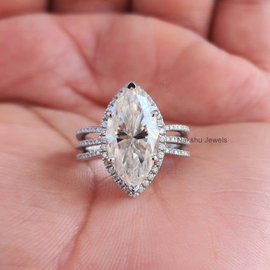 Royal Flame Marquise Moissanite Engagement Ring