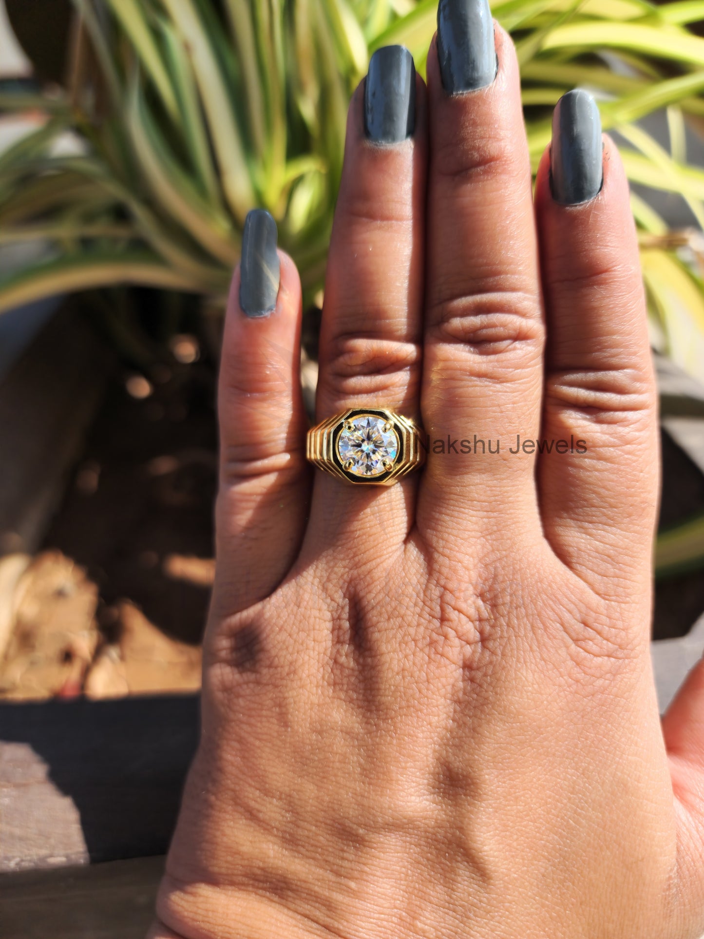 Round Cut Moissanite Solitaire Men's Engagement Ring In 14K Solid Gold