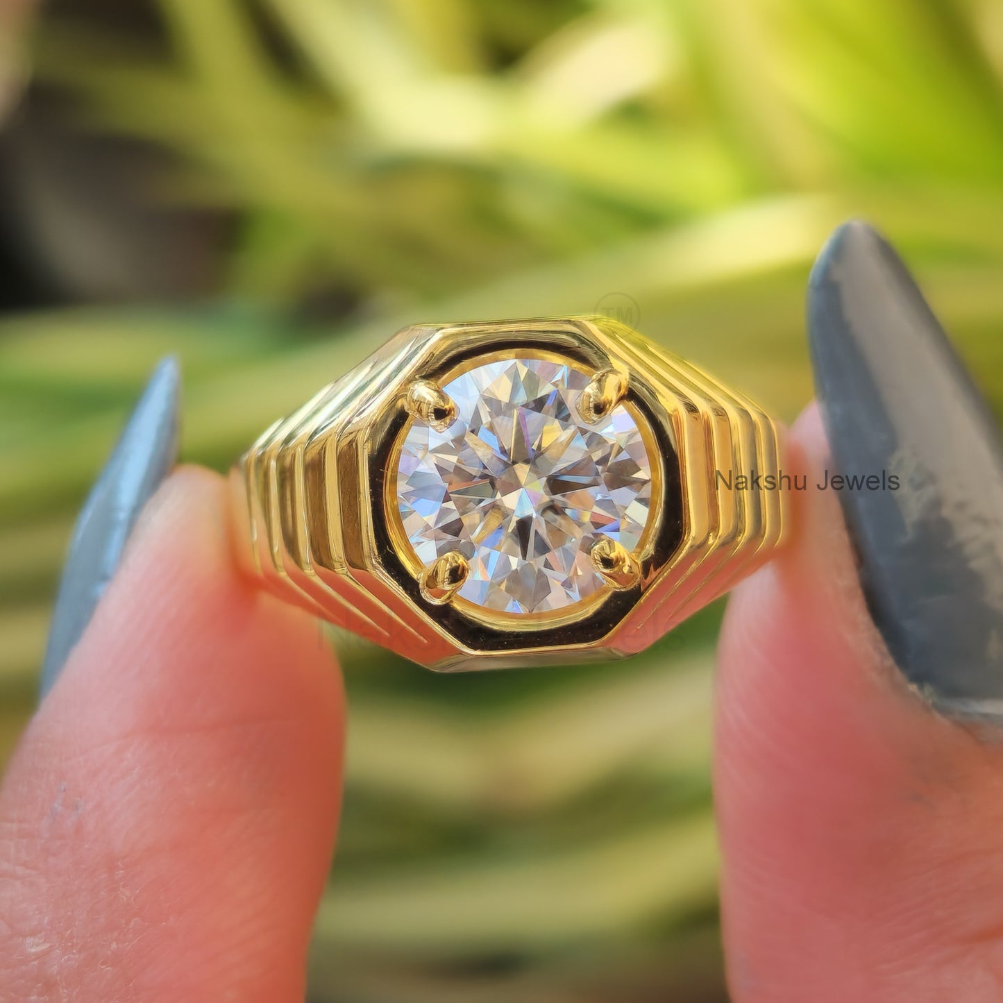 Round Cut Moissanite Solitaire Men's Engagement Ring In 14K Solid Gold