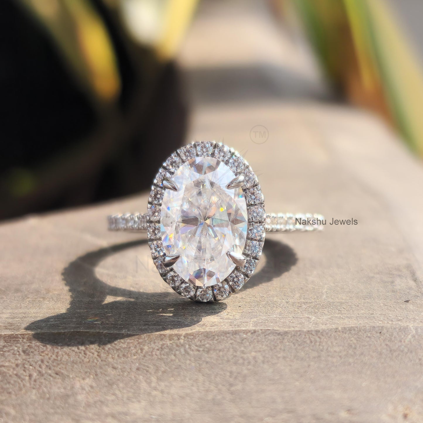Moissanite Oval Halo Engagement Ring for Women