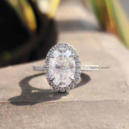 Moissanite Oval Halo Engagement Ring for Women