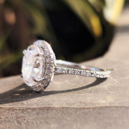 Moissanite Oval Halo Engagement Ring for Women