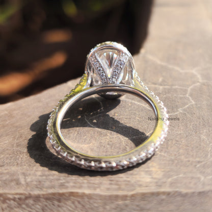 Moissanite Oval Halo Engagement Ring for Women