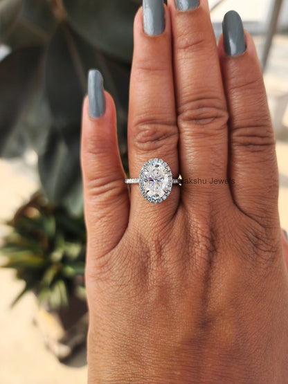 Moissanite Oval Halo Engagement Ring for Women