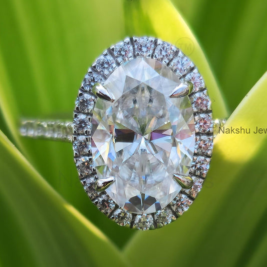 Moissanite Oval Halo Engagement Ring for Women