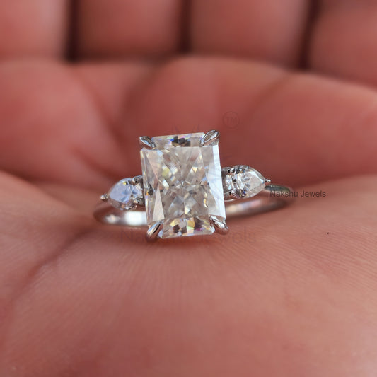 Radiant Cut Moissanite Trilogy and Thin Band Engagement Ring