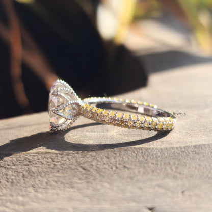 Vintage Style Old European Cur Round Moissanite Engagement Ring, Tulip Lotus flower basket Setting Ring