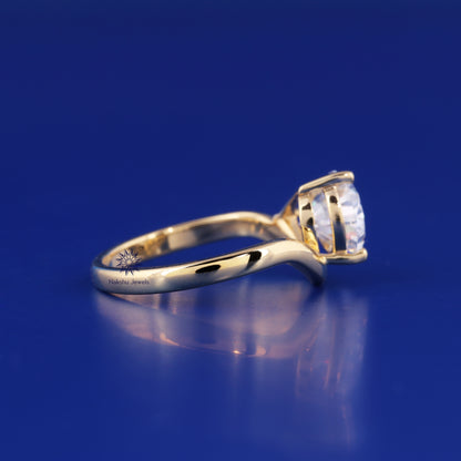 Oval Cut Curved Solitaire Moissanite Engagement Ring