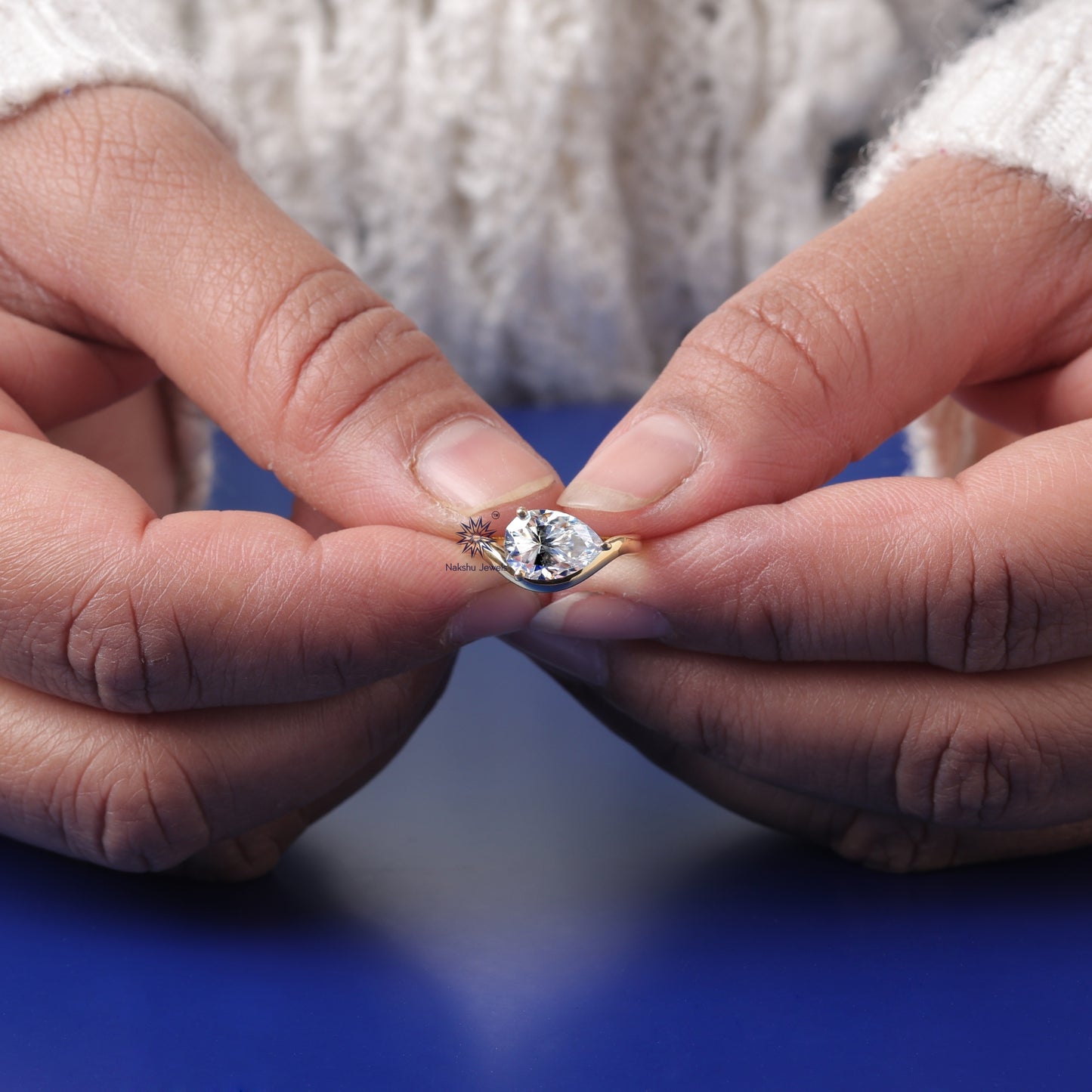 Oval Cut Curved Solitaire Moissanite Engagement Ring