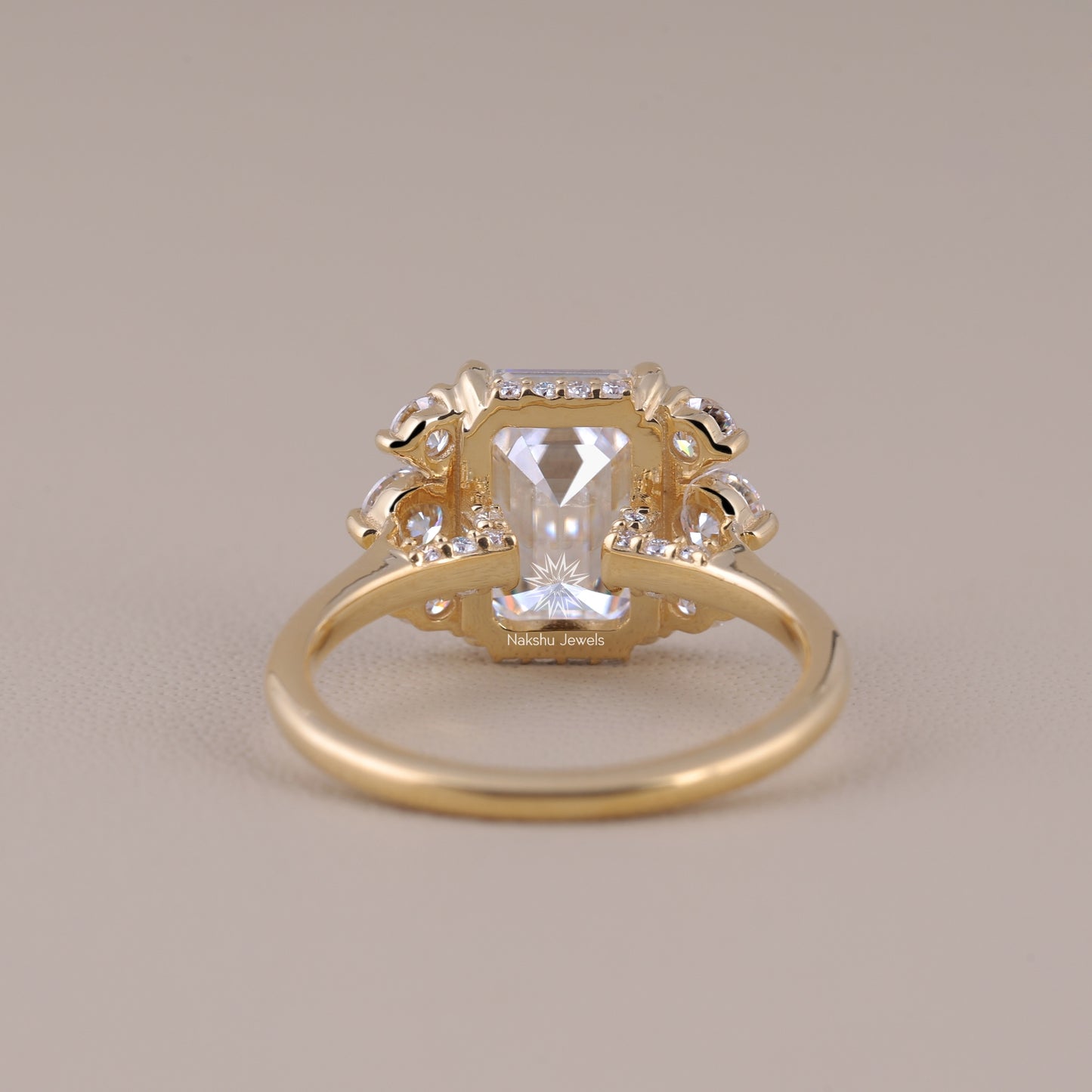 Vintage Style Emerald Cut Moissanite Engagement Ring, 14K Solid Gold Cluster Set Wedding Ring For Women