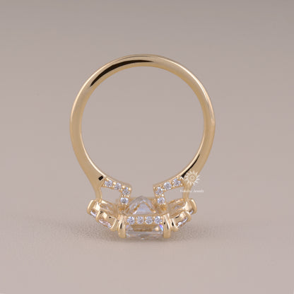 Vintage Style Emerald Cut Moissanite Engagement Ring, 14K Solid Gold Cluster Set Wedding Ring For Women