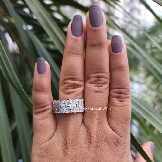 Baguette and Round Cut Moissanite Eternity Wedding Band