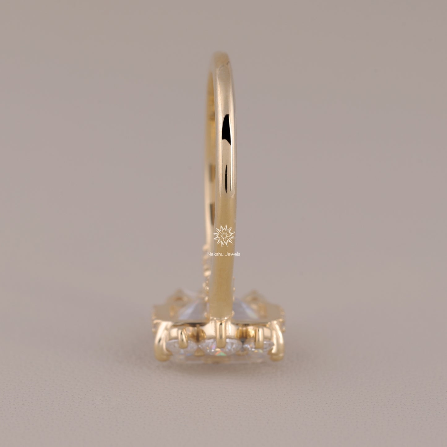 Vintage Style Emerald Cut Moissanite Engagement Ring, 14K Solid Gold Cluster Set Wedding Ring For Women