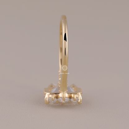 Vintage Style Emerald Cut Moissanite Engagement Ring, 14K Solid Gold Cluster Set Wedding Ring For Women