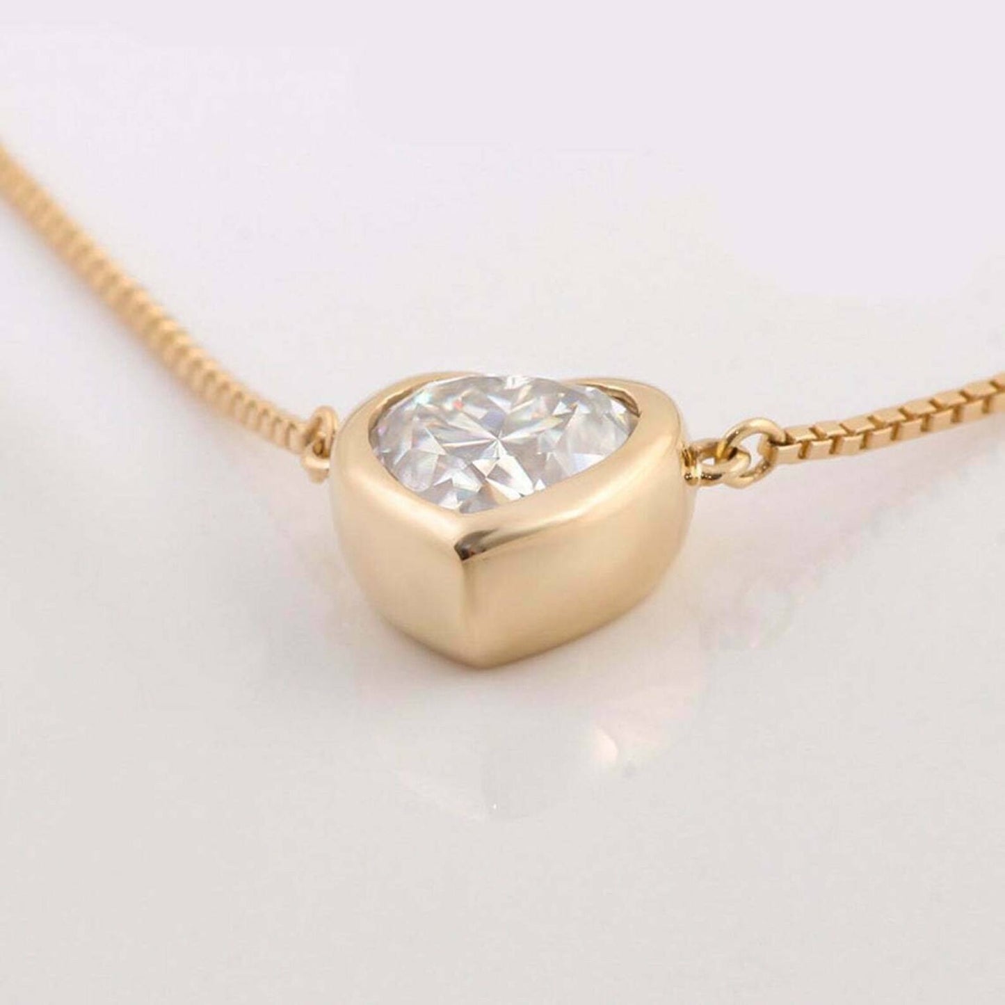 2 CT Heart Cut Moissanite Diamond Charm Pendant, 14K Solid Gold Moissanite Bezel Set Solitaire Pendant