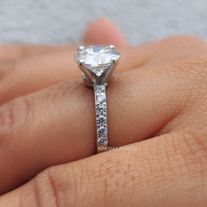 Brilliant Round Cut Moissanite Solitaire Pave Engagement Ring