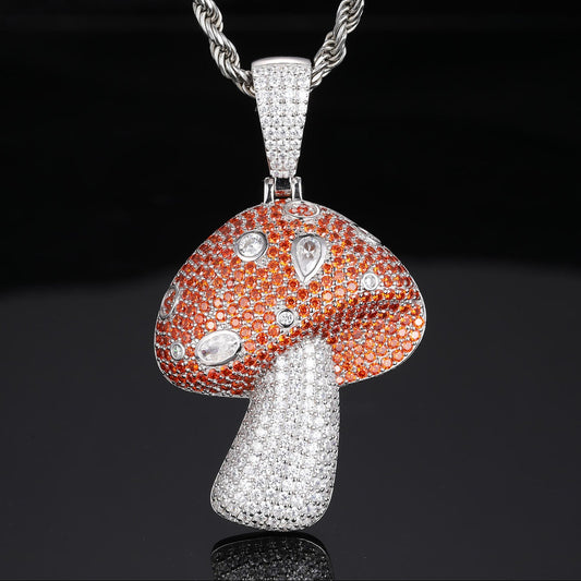 Fully Iced Out Moissanite Mushroom Pendant, Hip Hop Moissanite Silver Jewelry For Men and Women and Rapper