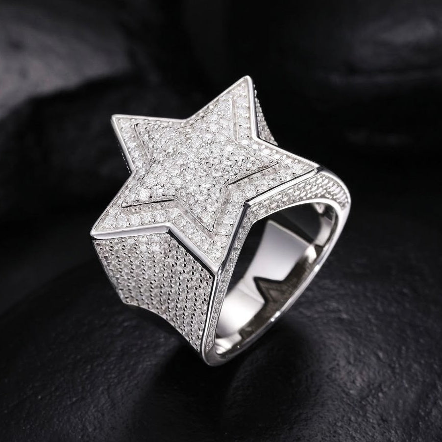 Iced Out Moissanite Engagement Star Ring For Men's Diamond Hip Hop Jewelry Ring Big Statement Ring
