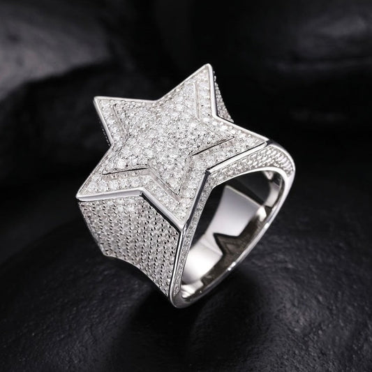 Iced Out Moissanite Engagement Star Ring For Men's Diamond Hip Hop Jewelry Ring Big Statement Ring