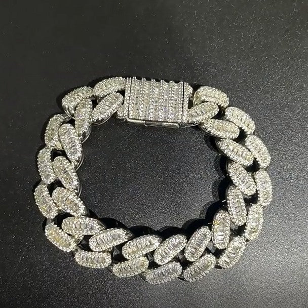 12MM VVS Moissanite Baguette And Round Hip Hop Miami Cuban Link Bracelet For Men