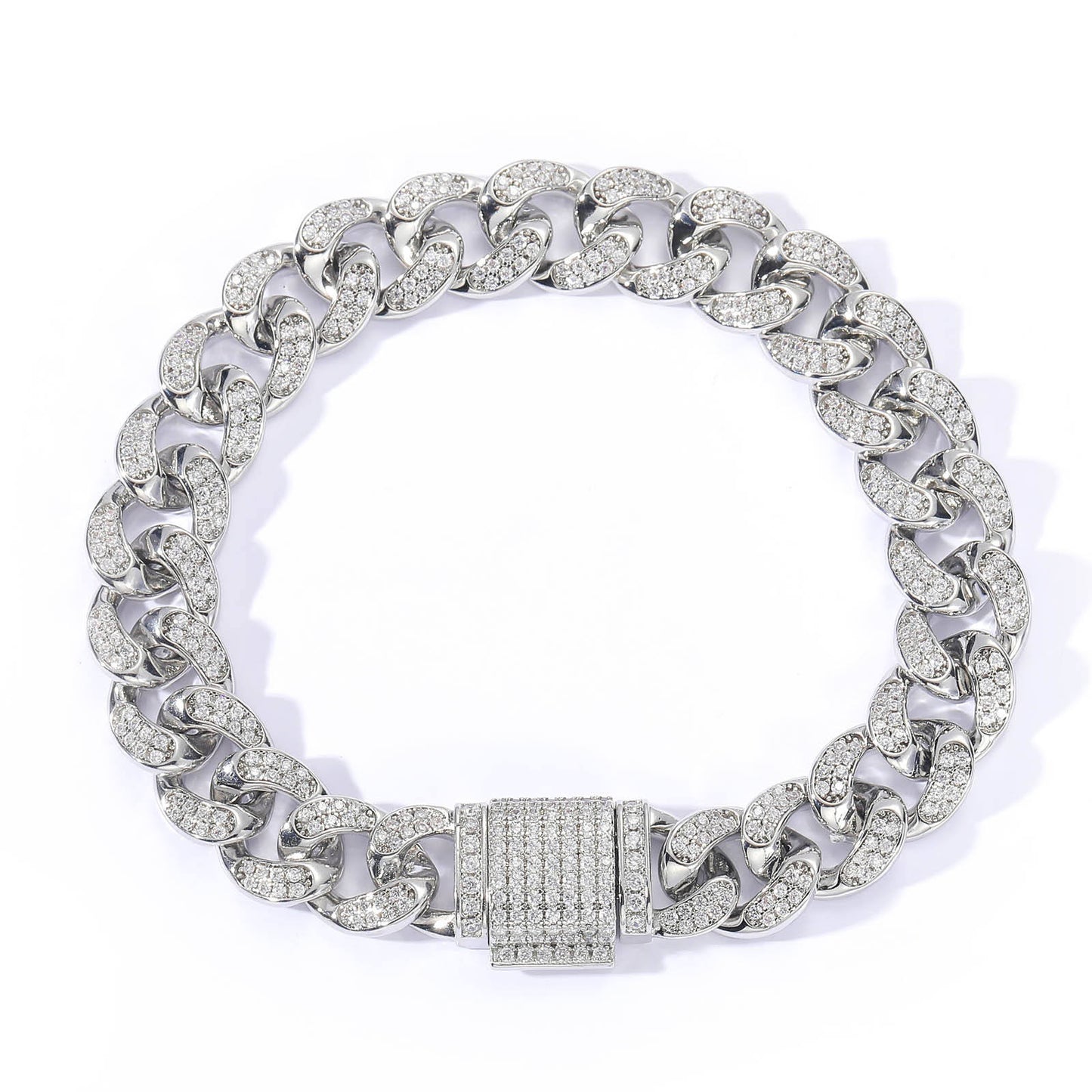 12mm Moissanite Hip Hop Cuban Link Chain Bracelet For Men, 925 Silver Bust Down Iced Out Bracelet