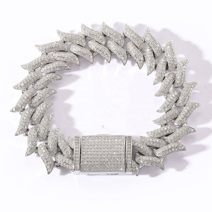 14MM Brilliant Cut Moissanite Thorn Cuban Link Bracelets Iced Out  Miami Cuban Chain Bracelet for Men Hip Hop Jewelry