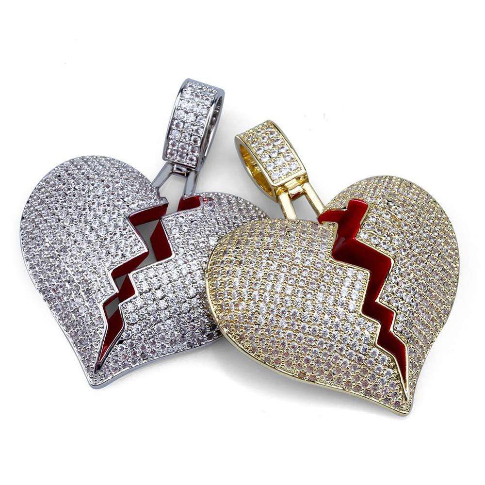 Round Moissanite Hip Hop Broken Heart Pendant For Men, Iced Out Pendant Jewelry For Rapper