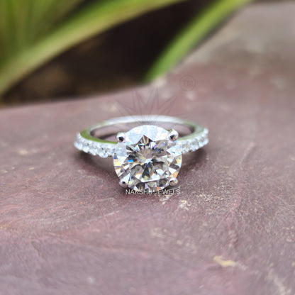 Brilliant Round Cut Moissanite Solitaire Pave Engagement Ring