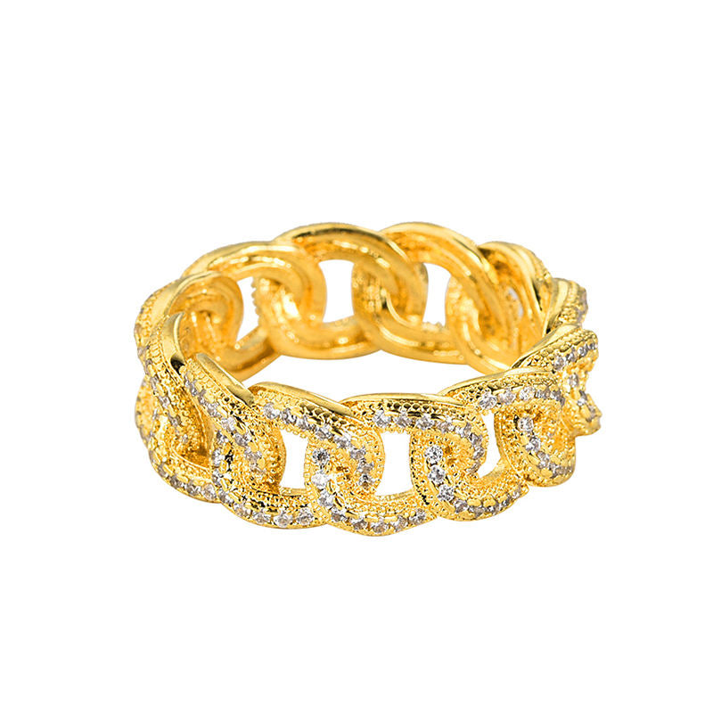 Round Cut Moissanite Milgrain Full Eternity Hip Hop Men's Cuban Link Iced Out Diamond Ring