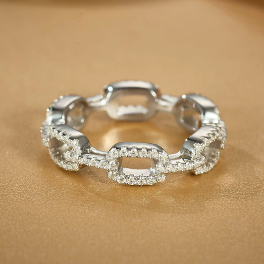 VVS1 Moissanite Iced Out Hip Hop Wedding Cuban Link Ring For Men & Women