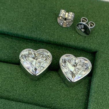 Heart Moissanite Solitaire Stud Earring In 14K Solid White Gold