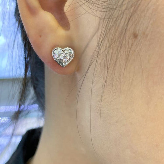 Heart Moissanite Solitaire Stud Earring In 14K Solid White Gold