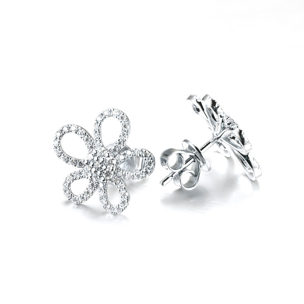 Floral Style Moissanite Push Back Stud Earring For Women